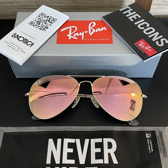 LIKE NEW RayBan Aviator RB3025 Copper Pink Mirror Lens Ray ban Sunglasses - Picture 8 of 16